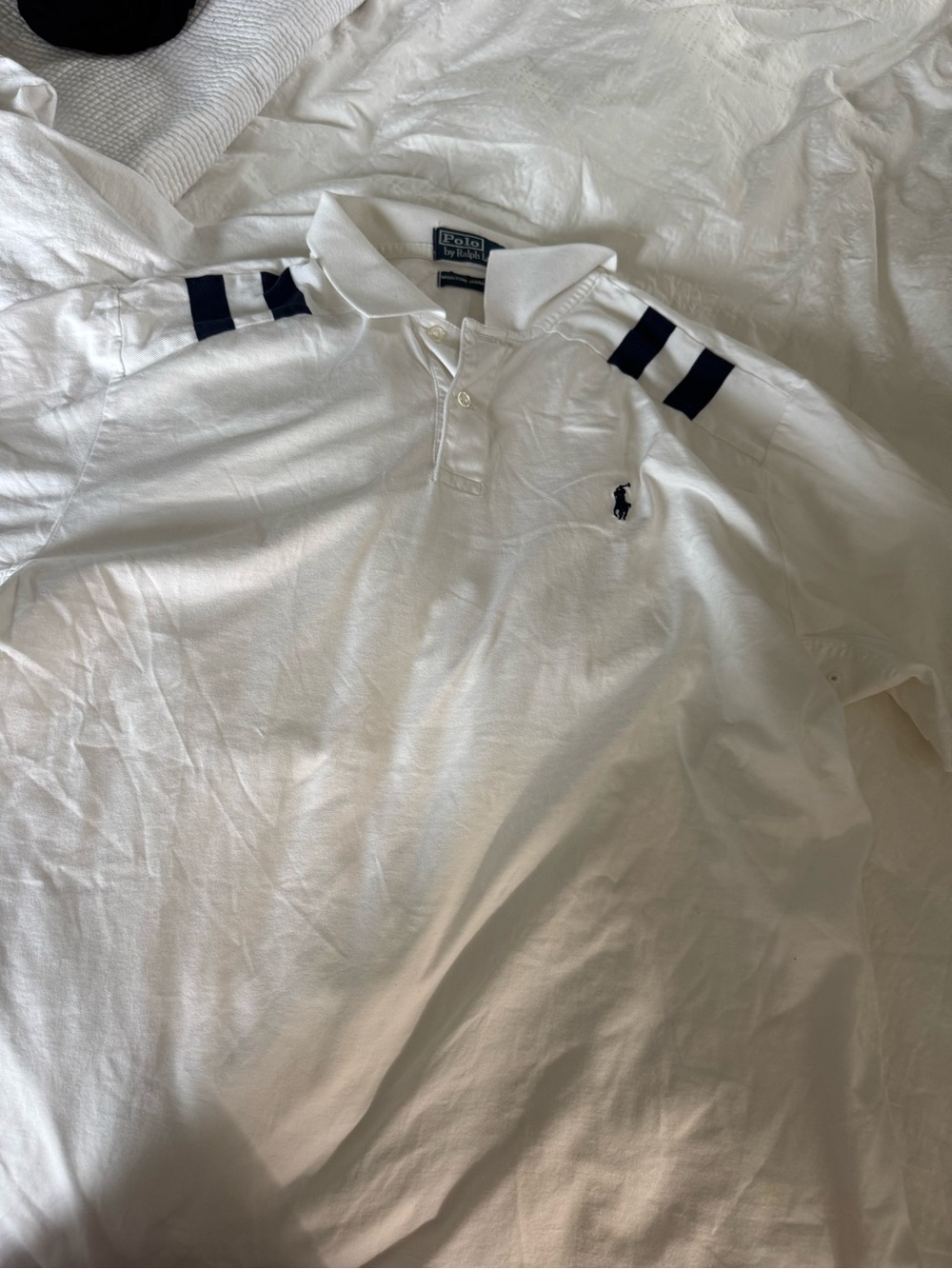 Polo by Ralph Lauren White Tennis Polo with Navy Shoulder Stripes